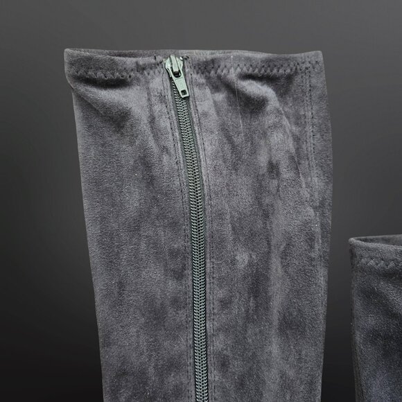 Vintage 90s Y2K Black Chunky Heel Knee High Boots US Size 8 Stretchy Faux Suede - Picture 5 of 13